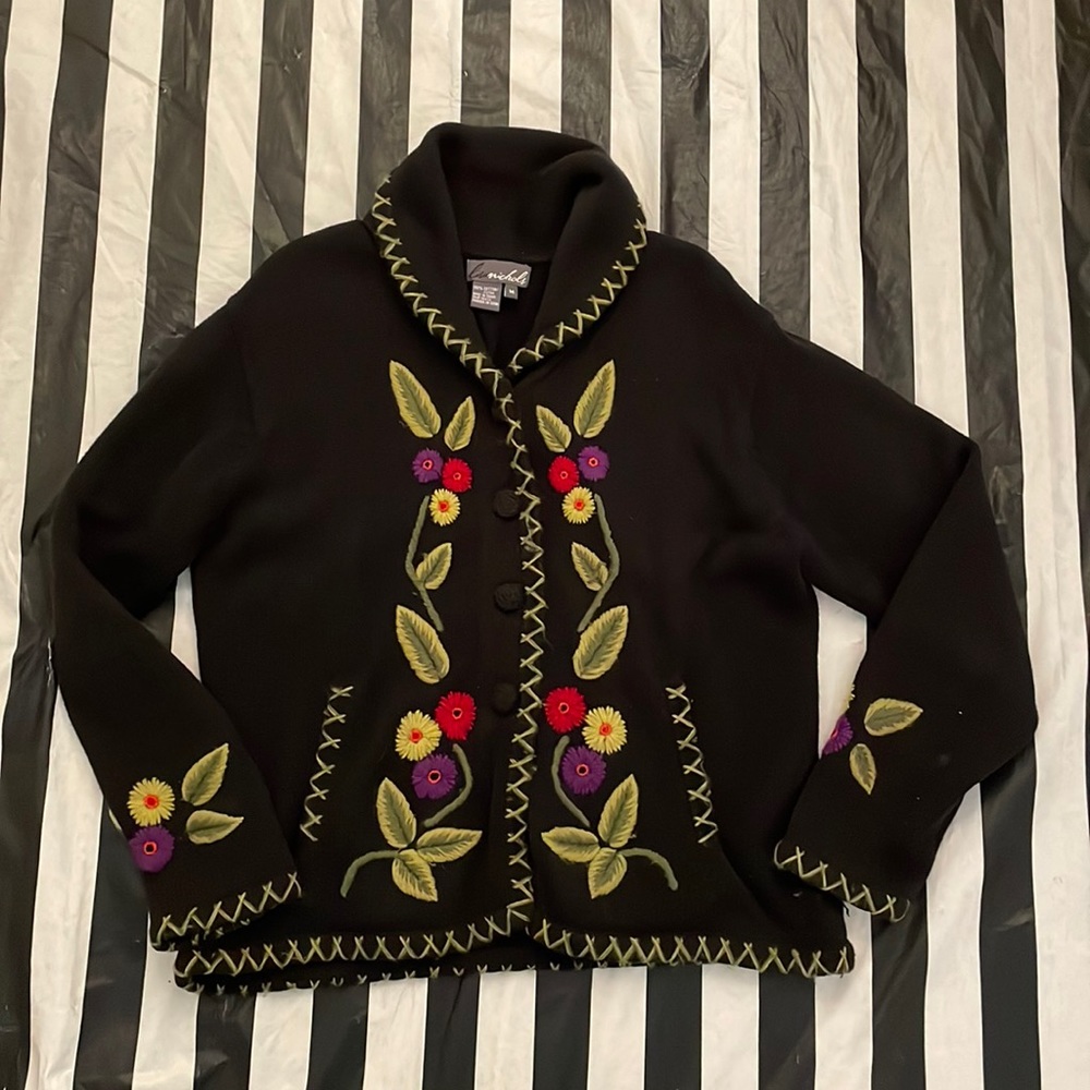 Vintage Lisa Nichols Sz L Floral Embroidered Cardigan